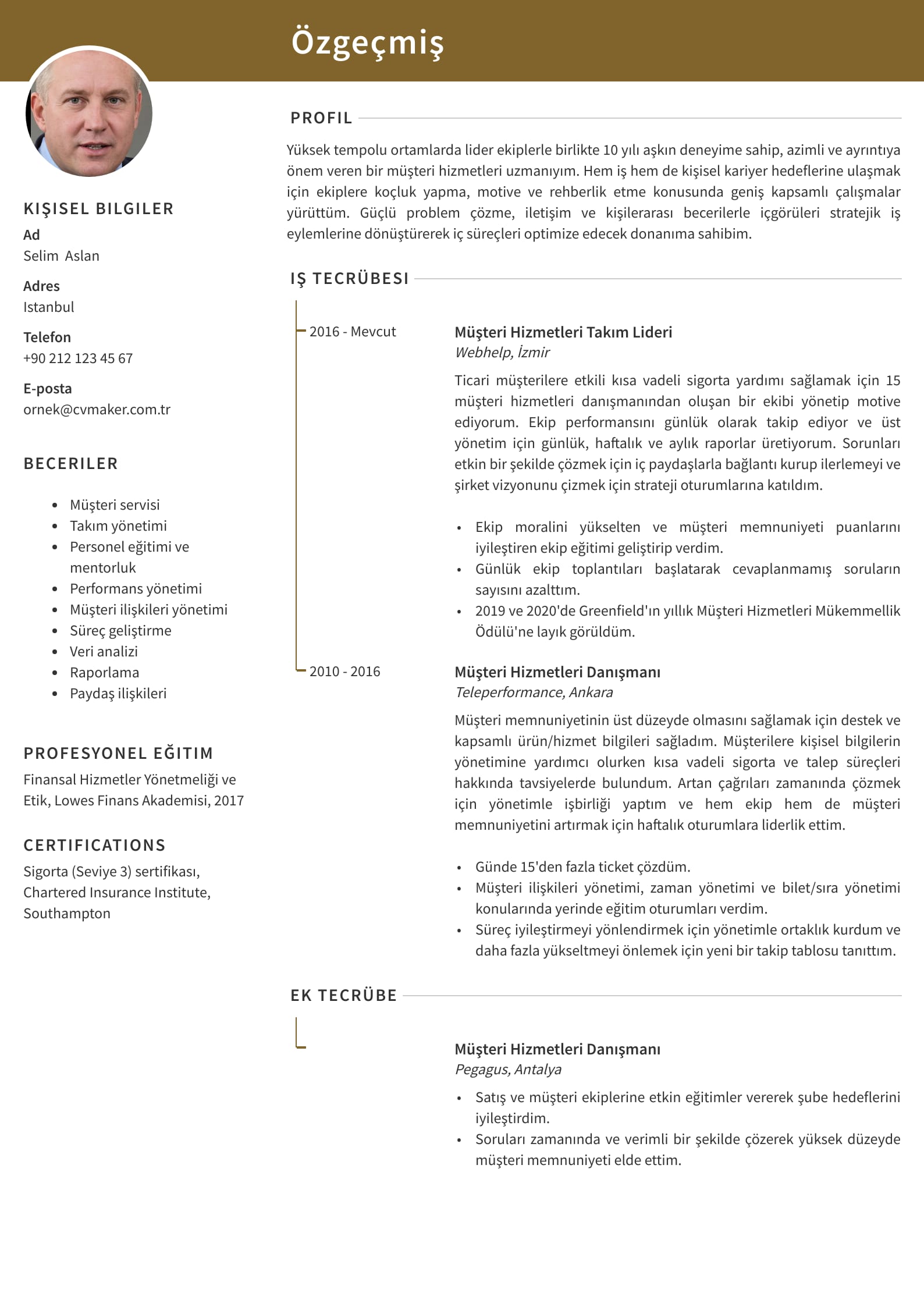 Müşteri hizmetleri cv